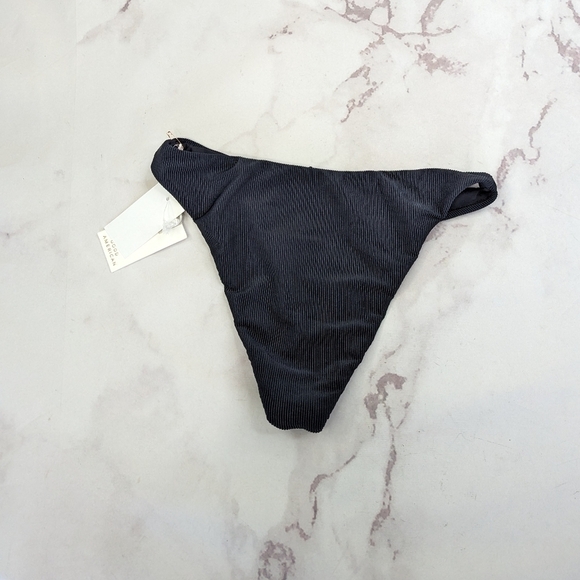 Good American Swim Bottom Women Black Rib Mid Rise Better Bikini Cheeky - Picture 7 of 13